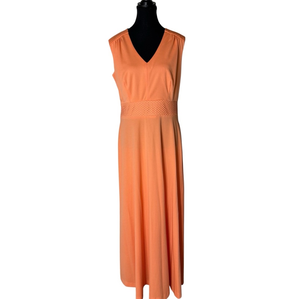 GINA RINALDI Vintage Peach 2pc Set Full Length Dress Perforated Button Top Large
